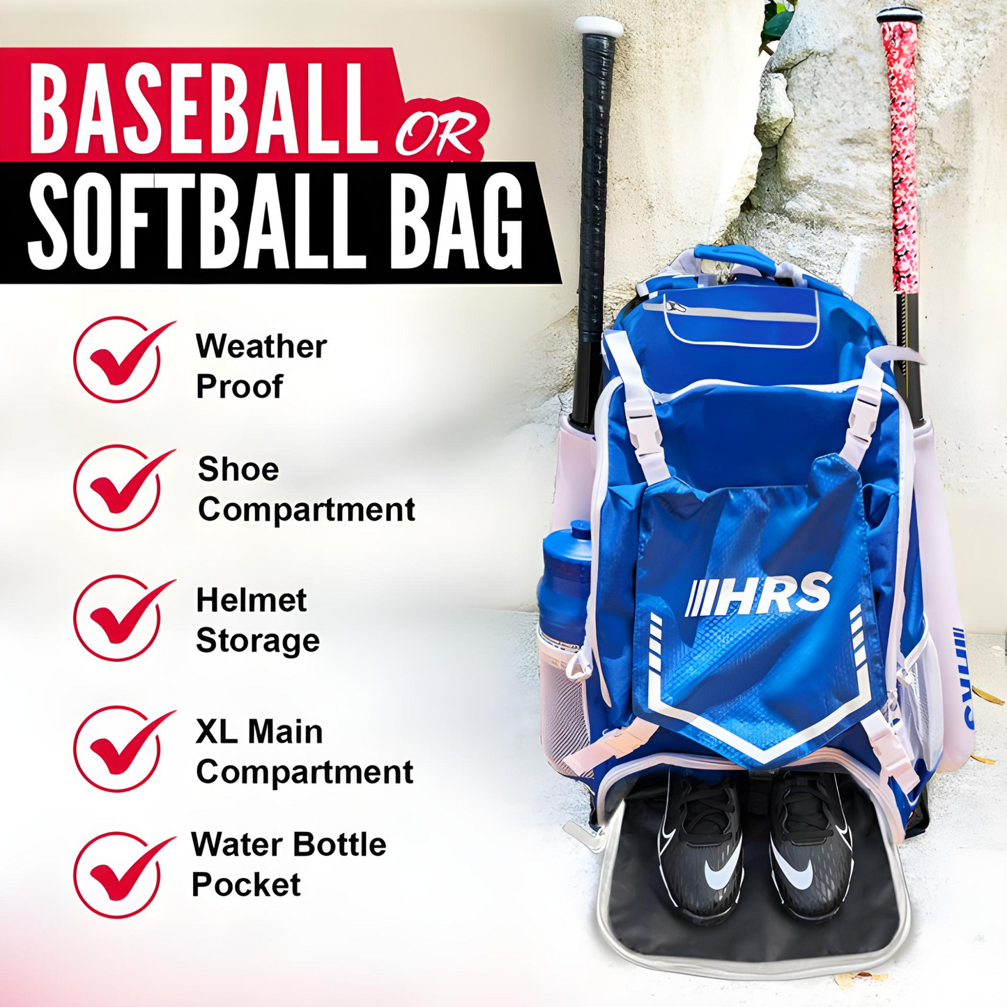 Elevate Your Game with the Stylish Royal Blue & White Baseball/Softball Bat Bag Backpack